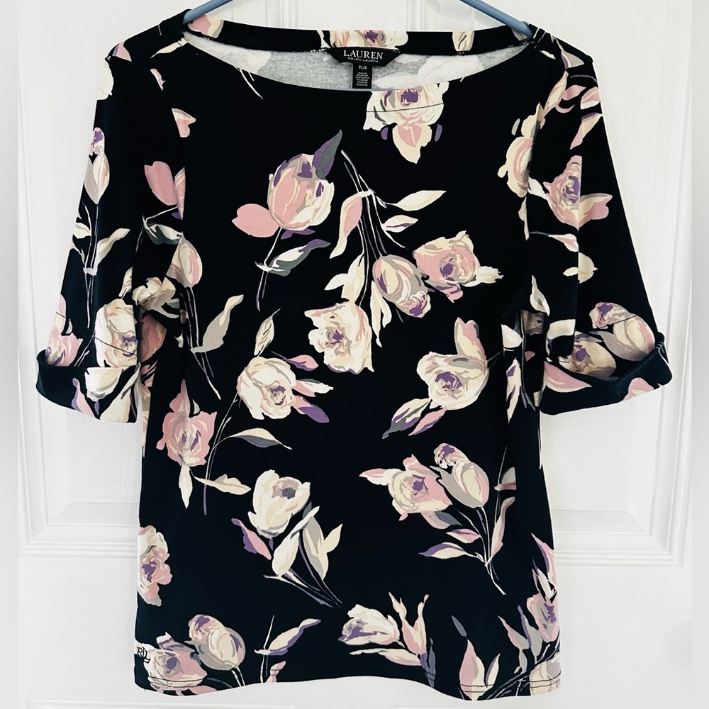 Ralph Lauren Black Floral Women's Elbow SleeveTop